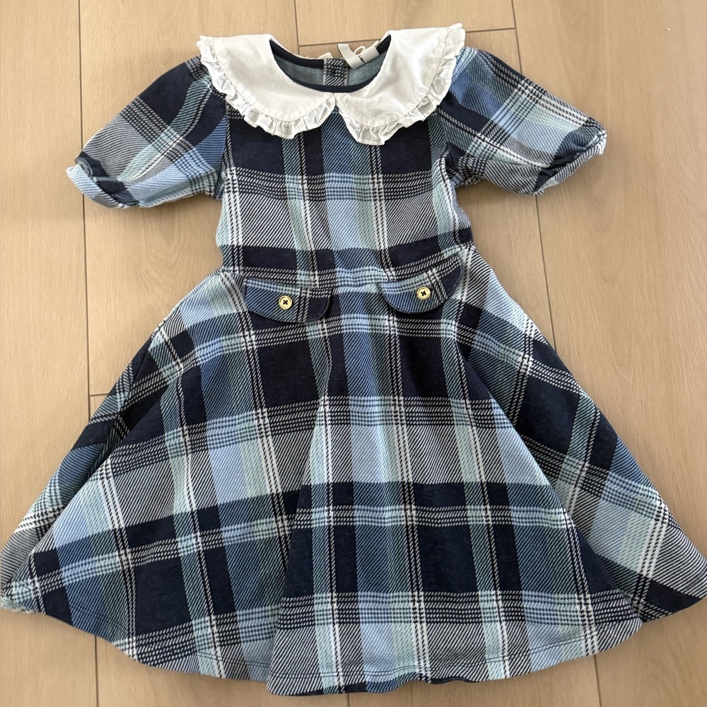Janie and Jack Blue Plaid Girls Dress with White Peter Pan Collar